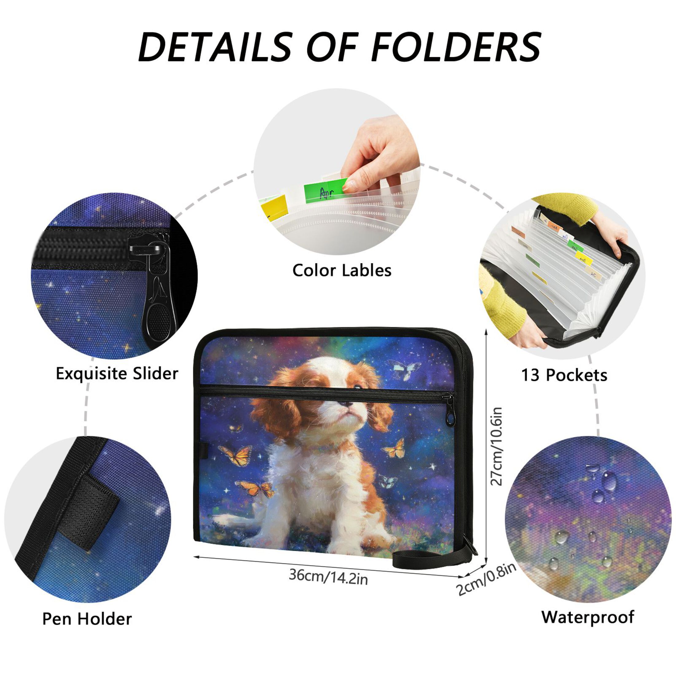 Wobogo King Charles Spaniel Dog Expanding File Folder Letter Size Accordion Filing Organizer 13 Pocket Separate Organ Pocket