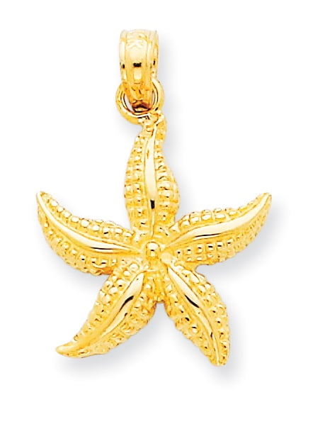 14K Yellow Gold Starfish Charm Pendant with 0.8mm Box Chain Necklace