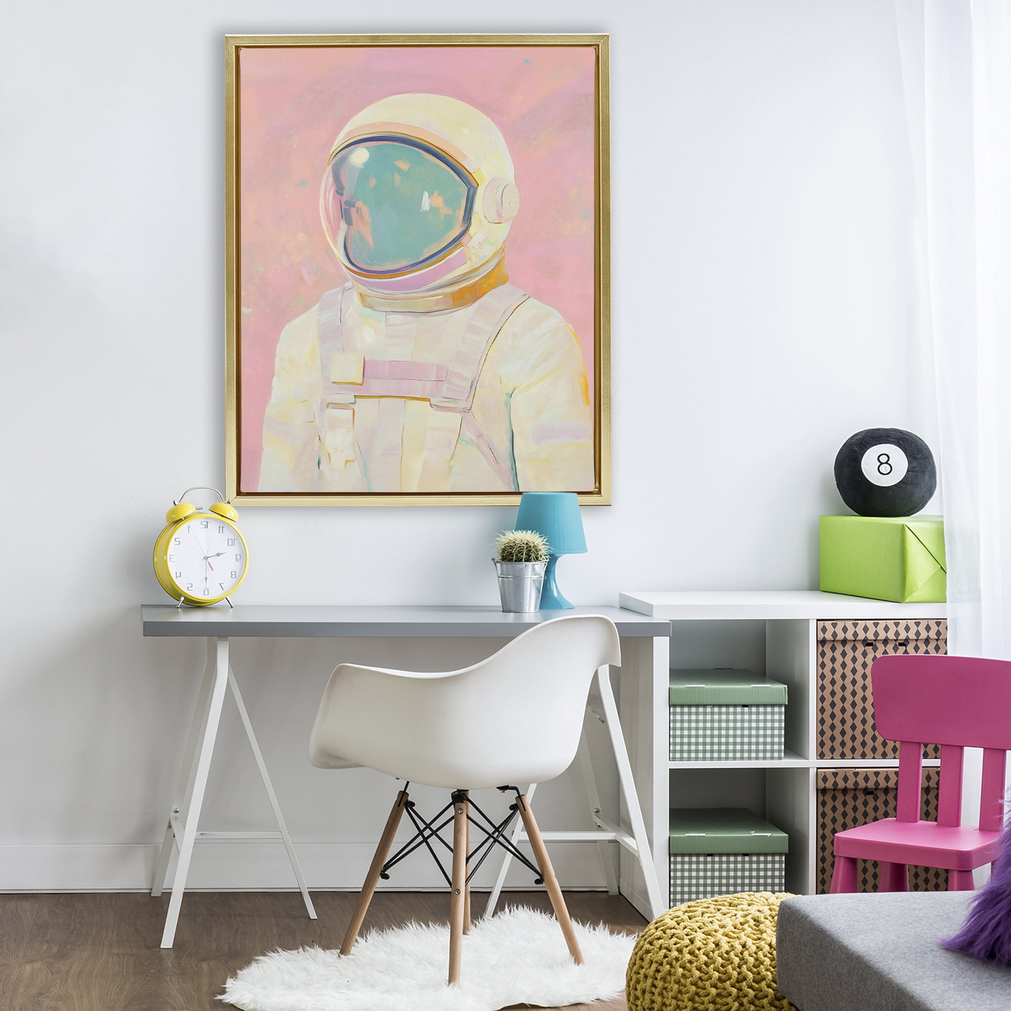 Stupell Industries Astronaut Portrait in Pink Dream Gold Framed Floater Canvas Wall Art, design by The Prints Vibe