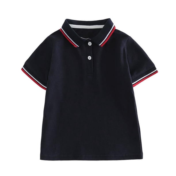 Odeerbi Camisas de Golf de Algodón de Niños y Niñas Botón de Solapa A Rayas de Color Sólido Camisas de Tenis de Manga Corta Uniforme Escolar