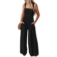 thumbnail image 7 of Tmtolofot Women's Ruffle Trim Overalls Jumpsuits With Pockets Women Casual Loose Pull Over Outfits Ladies One Piece Sleeveless Wide Leg Long Pant Rompers , 1#Black , Large, 7 of 7