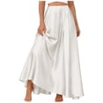 thumbnail image 2 of QATAINLAV Maxi Satin Silk Skirts for Womens High Waisted Elastic Long A-Line Skirt Summer Soft Party Flowy Skirts with Pockets White XL, 2 of 5
