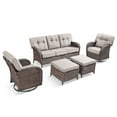 thumbnail image 6 of PARKWELL 5 Pieces Patio Furniture Set with Swivel Gliders Chairs, 7-Seat All-Weather Wicker Conversation Set with Rattan Rocking Chair, Ottoman and 5" Thick Cushion for Porch Deck, Brown/Beige, 6 of 11