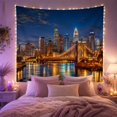 thumbnail image 2 of City Skyline and Bridge Reflected on Water, Nostalgic Retro Style for Travel Lovers, City Wall Art, Housewarming Gift, Tapestry Wall Hanging for Bedroom and Living Room, 2 of 7