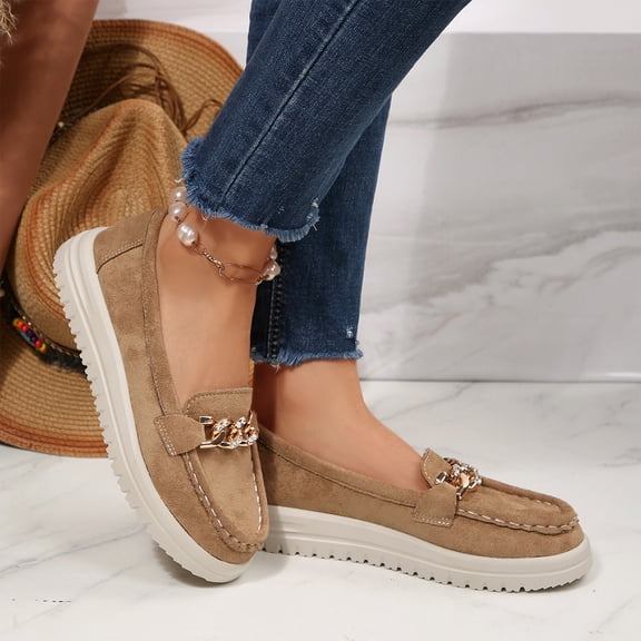 Willtoo Women's Orthopedic Loafers with Chain Decor Dressy Slip On Casual Walking Shoes Round Toe Non-Slip Comfortable Fashion Sneakers
