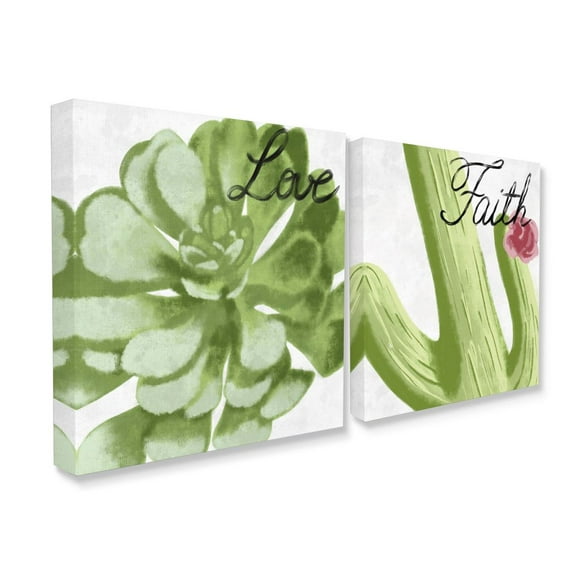 Stupell Industries Love Faith Succulent Family Home Painting 2pc Canvas Wall Art Set by Marcus Prime