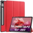 thumbnail image 1 of Étui Intelligent pour Lenovo Tab P12 12,7 Pouces 2023, Couverture Légère à Trois Volets avec Support, Réveil Automatique, Cuir PU pour Tablette Lenovo Tab P12, Rouge, Lenovo P12 (12,7), 1 of 6