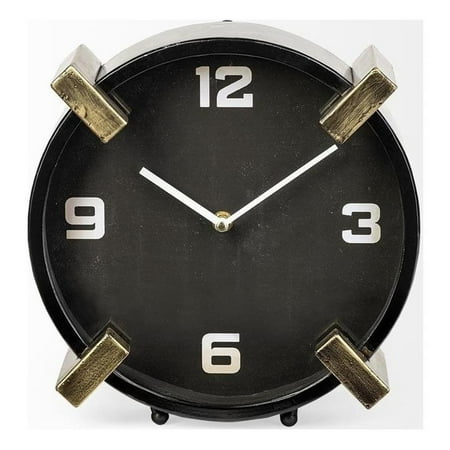Pemberly Row Modern Mid-Century Black/Gold Metal Round Table Clock