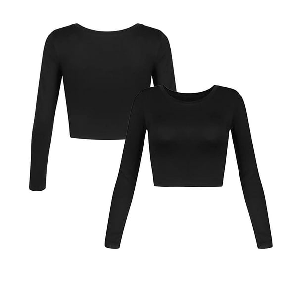dtydtpe crop tops for women women's slim long-sleeved round neck basic short top womens tops black