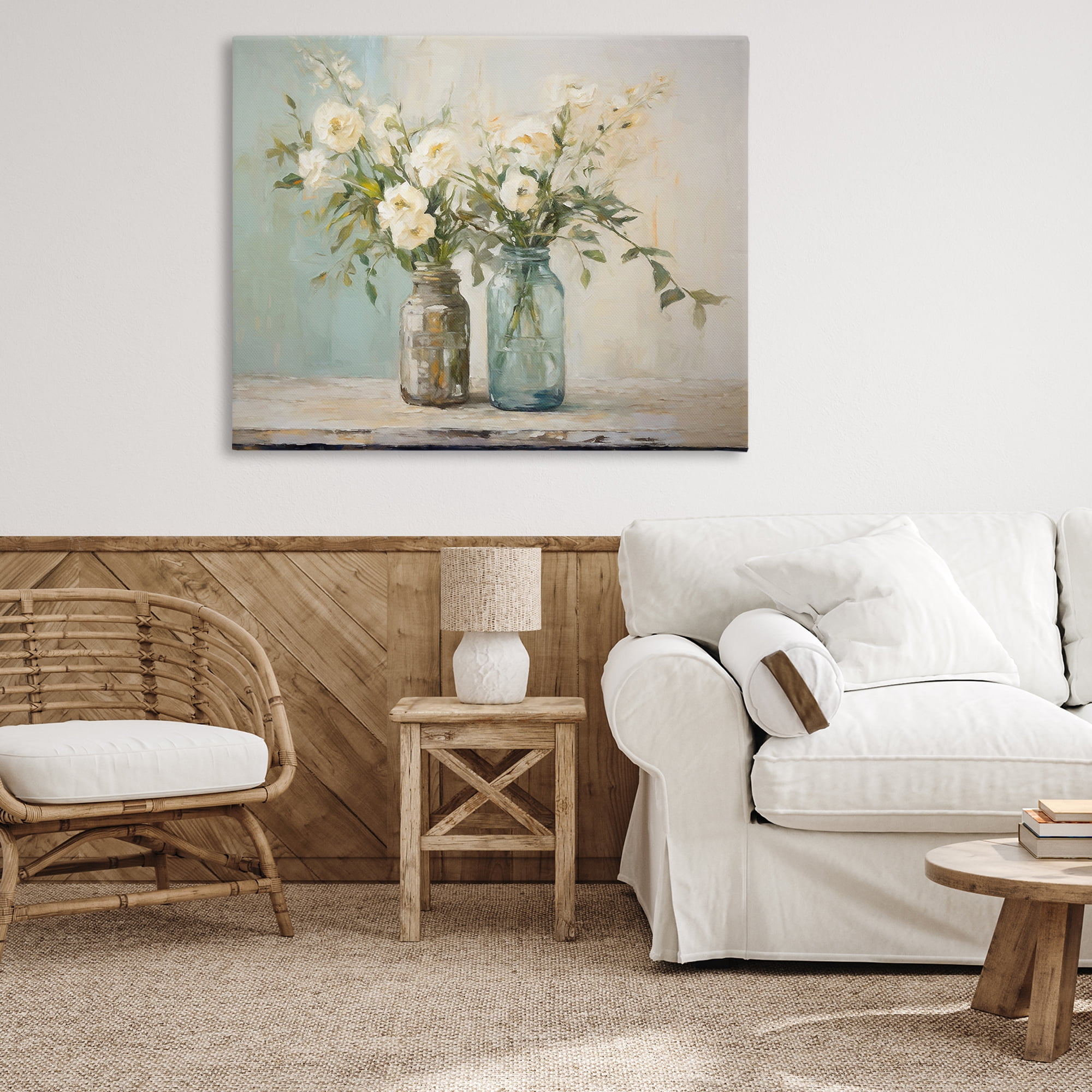 Stupell Industries Mason Jar Bouquet Botanical & Floral Painting Gallery Wrapped Canvas Art Print Wall Art, 48 x 36