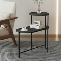 Hassch 2-Tier Oval Side Table with Tray Top, End Table with Metal Frame for Small Space, Living Room, Black