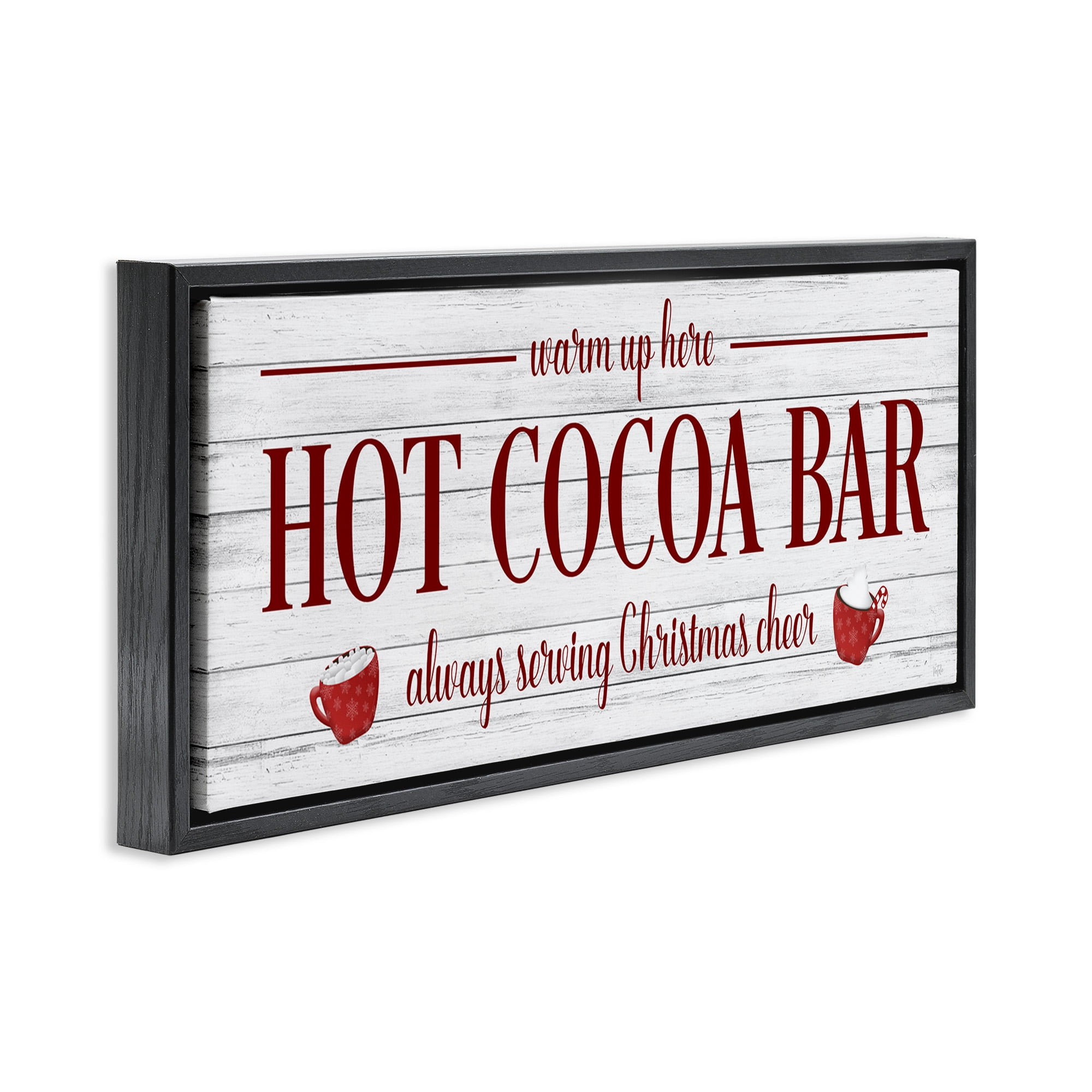 Stupell Industries Hot Cocoa Bar Winter Beverage Holiday Painting Black Floater Framed Canvas Art Print Wall Art, 25 x 11