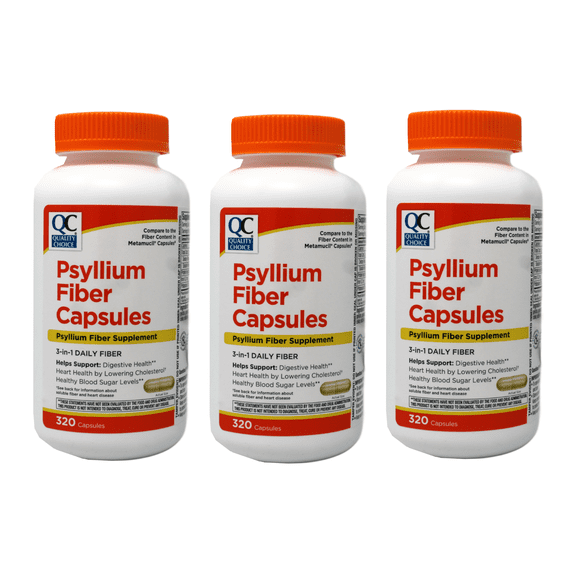 Quality Choice Psyllium Fiber Capsules, Plant-Based Soluble Fiber for Regularity Support, 320 Count Pack of 3