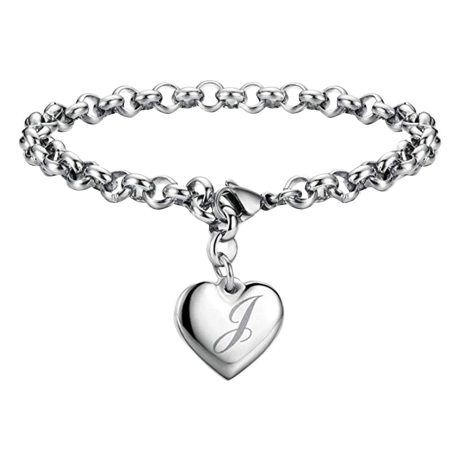 Initial Charm Bracelets For Teen Girls Stainless Steel Heart Charm