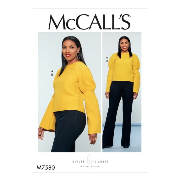 McCall's Sewing Pattern Misses' Puff Raglan-Sleeve Top and Straight-Leg Pants with Y-6-8-10-12-14