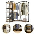 thumbnail image 5 of Tribesigns L Shaped Closet Organizer, Freestanding Corner Clothes Garment Rack with Hanging Rods and Storage Shelves, Heavy Duty Metal Clothing Rack Large Open Wardrobe for Bedroom, Rustic Brown, 5 of 6