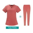 thumbnail image 2 of LISTHA Scrubs Sets for Women Medical V Neck Nursing Scrubs Top and Jogger Pants Uniform Stretch Scrubs Set Watermelon Red 2XL, 2 of 3