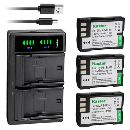 Kastar 3-Pack BLM-1 Battery and LTD2 USB Charger Replacement for Olympus BLM-1 BLM-1S BLM-01 BLM01 PS-BLM1 BCM-2 E-1 E1 E-3 E3 E-30 E30 E-520 E520 EVOLT E-300 E300 EVOLT E-330 E330