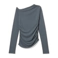 thumbnail image 6 of Women's Spring Summer Fitted Tops Long Sleeve Irregular Off Shoulder Ruched T-shirt, 6 of 8