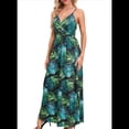 thumbnail image 3 of Vestido de Verano 2025 para Mujer, con Estampado Floral, Lazo Frontal, Tirantes Finos, Informal, Bohemio, , Suelto, Verde, XL, 3 of 6