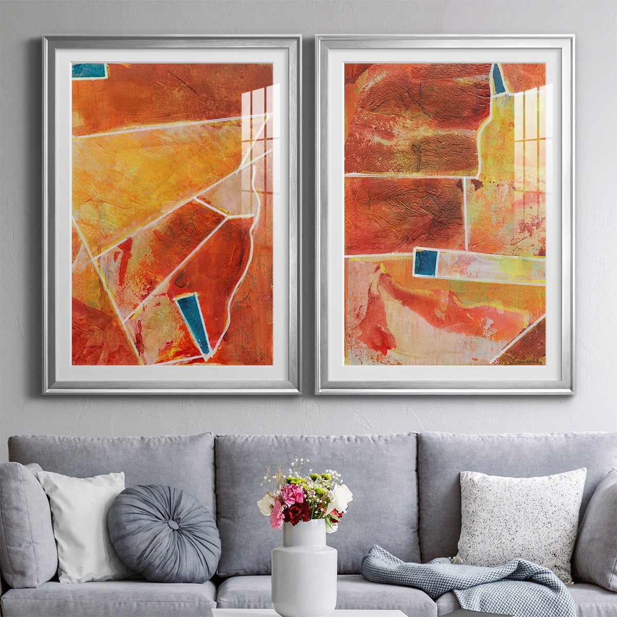 Wexford Home Primary Connection III Premium Framed Print, 22.5" x 30.5" - Ready to Hang, Silver (Set of 2)