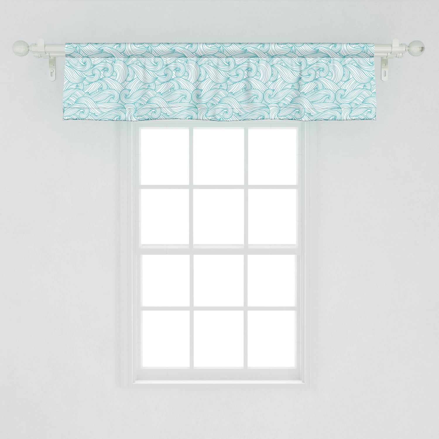 Ambesonne Turquoise Window Valance, Ocean Themed Waves Abstract Swirls