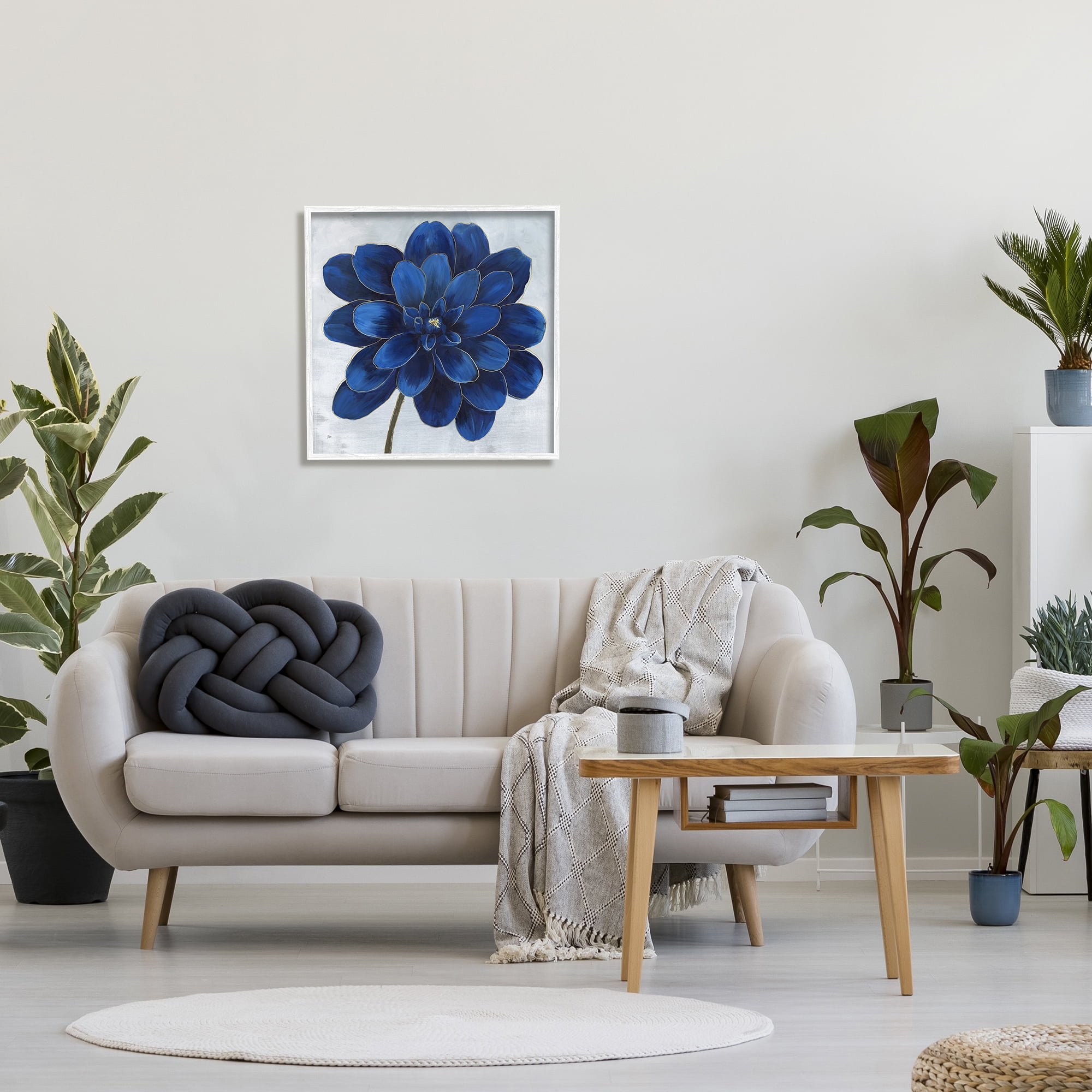 Stupell Industries Modern Deep Blue Floral Carnation Flower Petal Outline, 24 x 24, Design by Nan