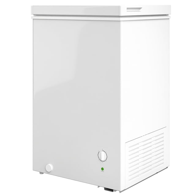 3.5 Cu.Ft Mini Chest Freezer, Compact White Freezer with 5-Setting Adjustable Thermostat and Removable Wire Basket, Quiet 39dB Operation for Kitchen, Garage, or Apartment