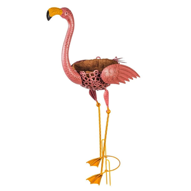 Evergreen Metal Flamingo Planter, 18.9'' x 11.4'' x 37.4'' inches
