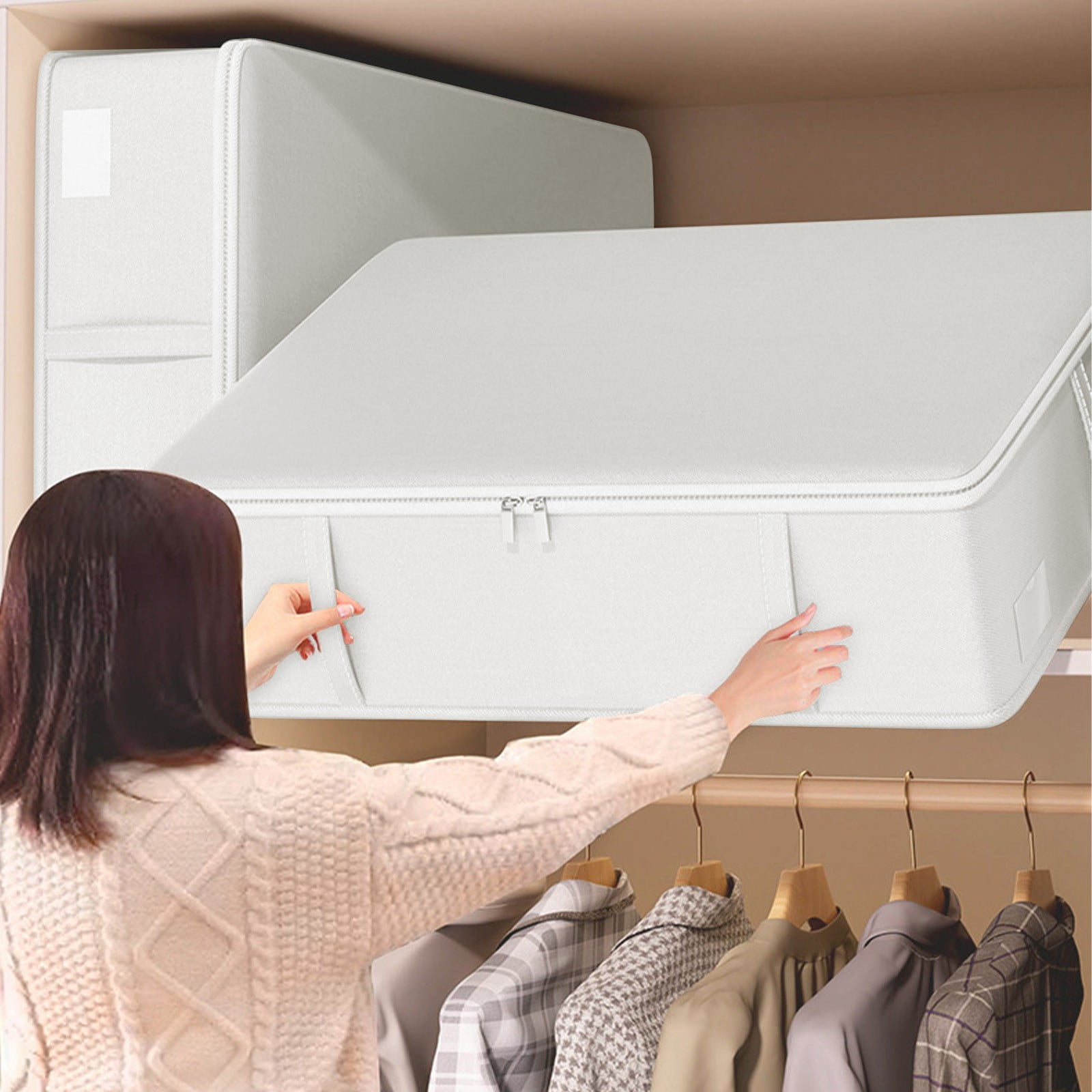 Underbed Storage Box, Flat Low Profile Drawer Organizer for Seasonal Clothes, Quilts, Blankets, Shoes, Home Organization, Space Saving Container with Lid