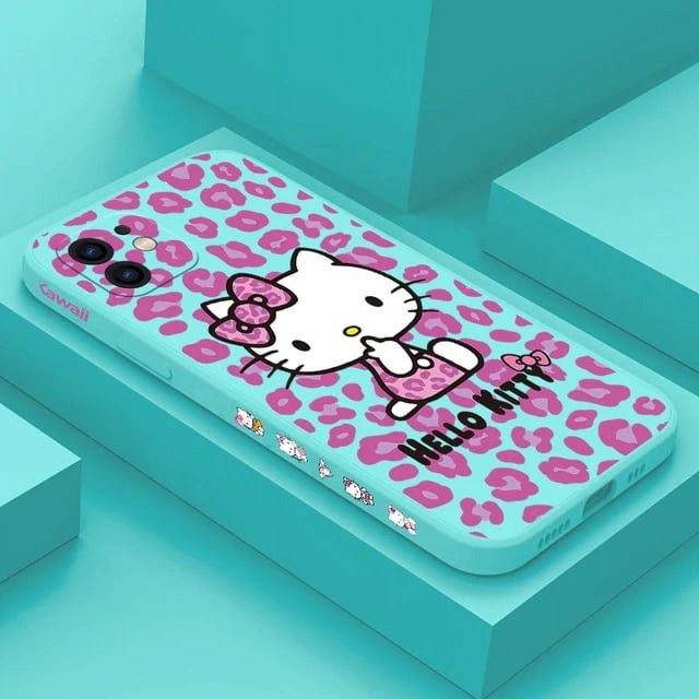 Leopard Hello Kitty Phone Case For iPhone 15 14 13 12 11 Pro Max Mini X XR XS MAX SE20 8 7 Plus 6S Plus Liquid Silicone Cover LXY