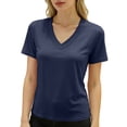 thumbnail image 2 of Delayuji Womens Short Sleeve Tshirt V Neck Casual T Shirts Basic Tee Classic Fit Plain Summer Crop Tops Work Wear M-6XL, 2 of 5