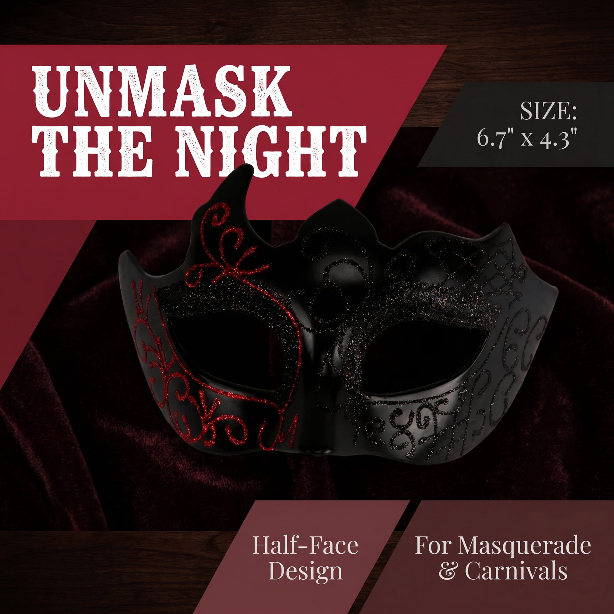 Unique Bargains Venetian Masquerade Mask for Halloween Party One-Eyed Red 6.7" x 4.3"