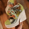 thumbnail image 3 of Women's Espadrilles Wedge Sandals Closed Toe Ankle Strap Platform Sandal Summer Lace Up Beach Walking Shoes Green Size 8.5, 3 of 7