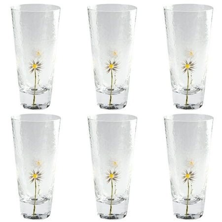 

1 Set/6pcs Portable Water Cup Set Hand-painted Small Chrysanthemum Pattern Cup Transparent Heat-resistant Water Cup Set