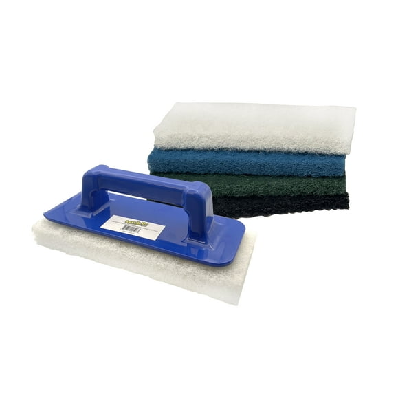 Scrub Dr. Multi-Surface Scrub Pad Holder with Scraper Edge - 4 Pack Reusable Commercial Grade Scrub, Perfect for Kitchen Set Cleaning, Grill Cleaning Kit, and Tile Scrubber by The Tile Doctor