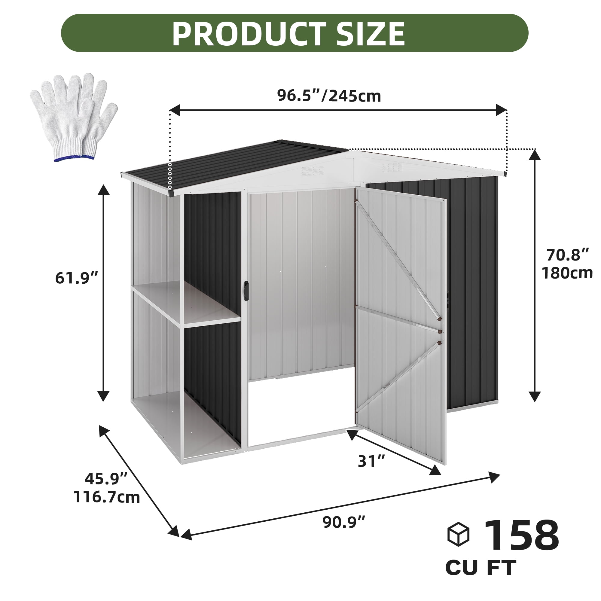 Uforic 8x4 FT Outdoor Metal Storage Shed with Shelves, Lockable Tool Cabinet for Garden (Black)