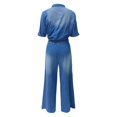 thumbnail image 4 of sususu Womens Jumpsuit V Neck Denim Fabric Belted High Waist Playsuit Casual One Piece Outfits Wide Leg Romper with Pockets ,BU1,XXL, 4 of 5