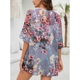 thumbnail image 4 of JYLFC Floral Print Puff Sleeve Kimono Cardigan Loose Cover Up Casual Blouse Tops Gray, L, 4 of 6