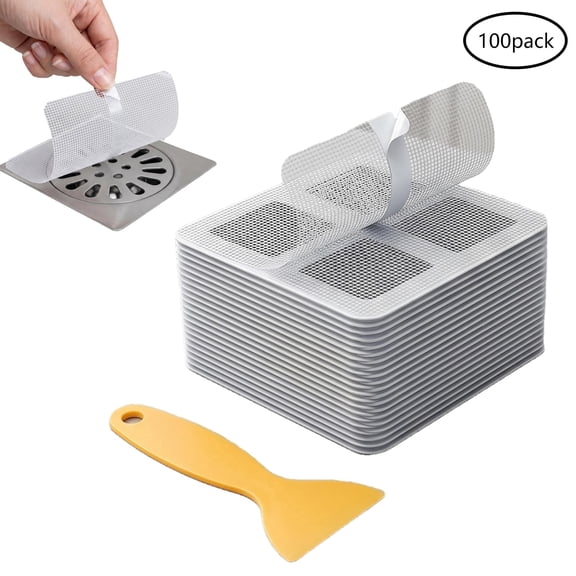 100 Pack Square Disposable Shower Drain Hair Catcher Stickers – Waterproof Drain Covers for Bathroom Floor, Sink & Bathtub, Easy-Peel Drain Hair Trap for Clog Prevention & Hygiene