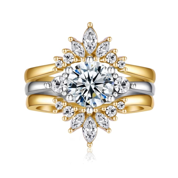 GYVAIN Yellow Gold Plated Round 1.5CT CZ Women Wedding Ring Sets 3pcs Engagement Ring for Woman