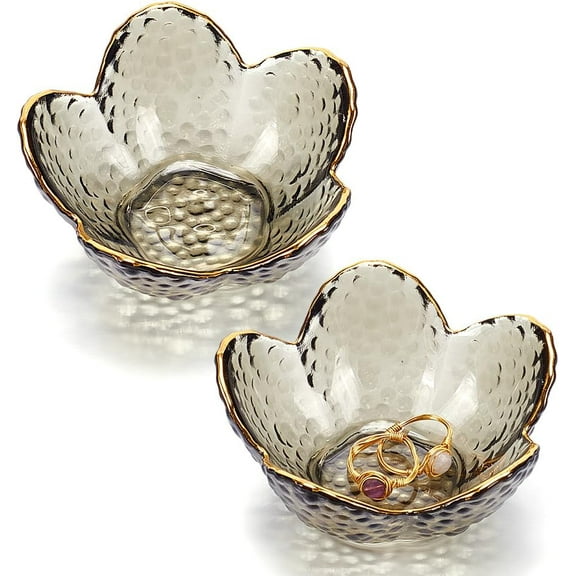 2pc Glass Salad Bowl Fruit Dessert Bowl Cherry Blossom Shape Black 88x90x41mm
