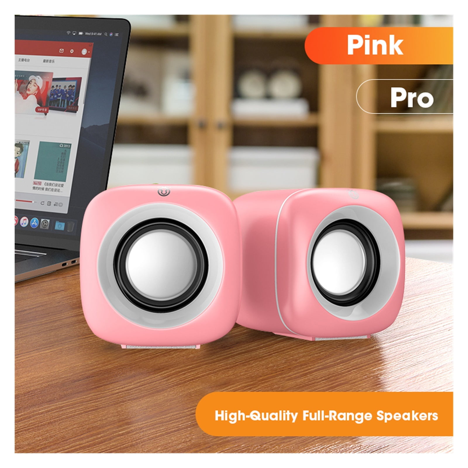 Pink Computer Speakers For Laptop PC Cute Subwoofer Column Surround Sound Music Player Audio Loudspeaker Home Theater Speaker ,Clear Distortion-Free