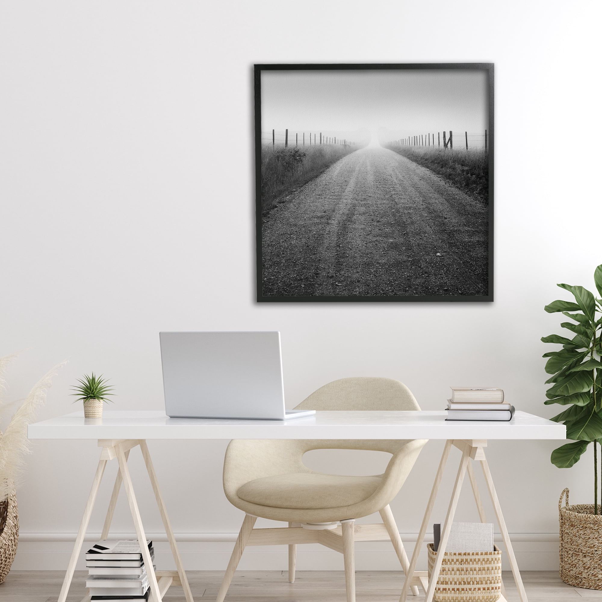 Stupell Industries Country Road in Morning Mist Black Framed Giclee Art, design by Chip Forelli