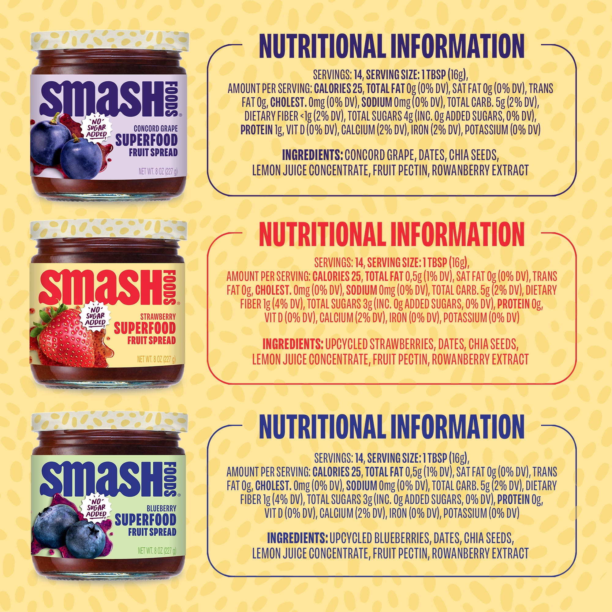 Smash Foods Superfood Jams, Variety Pack Try Them All, 6 Pack