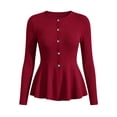 thumbnail image 6 of Aswuknt Women's Fall Winter Ribbed Knit Cardigan Long Sleeve Button Front Peplum Dressy Casual Work Sweater Top, 6 of 7