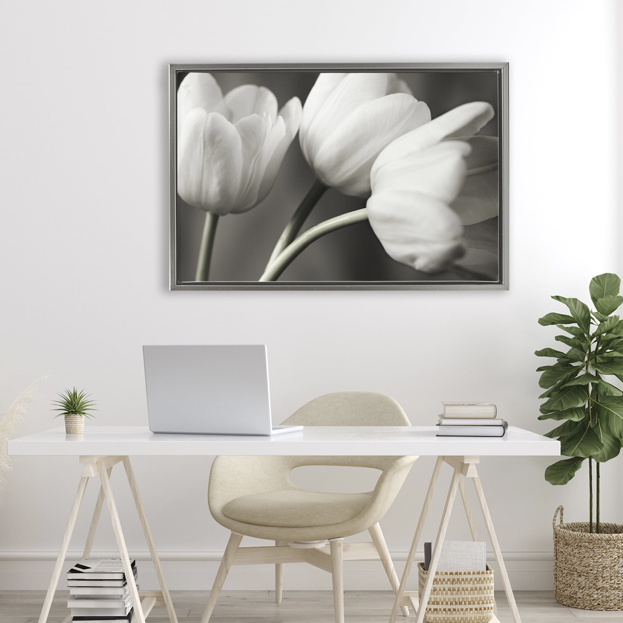 Stupell Industries Row Of Monochrome Tulips Gray Framed Floater Canvas Wall Art, design by Tom Quartermaine