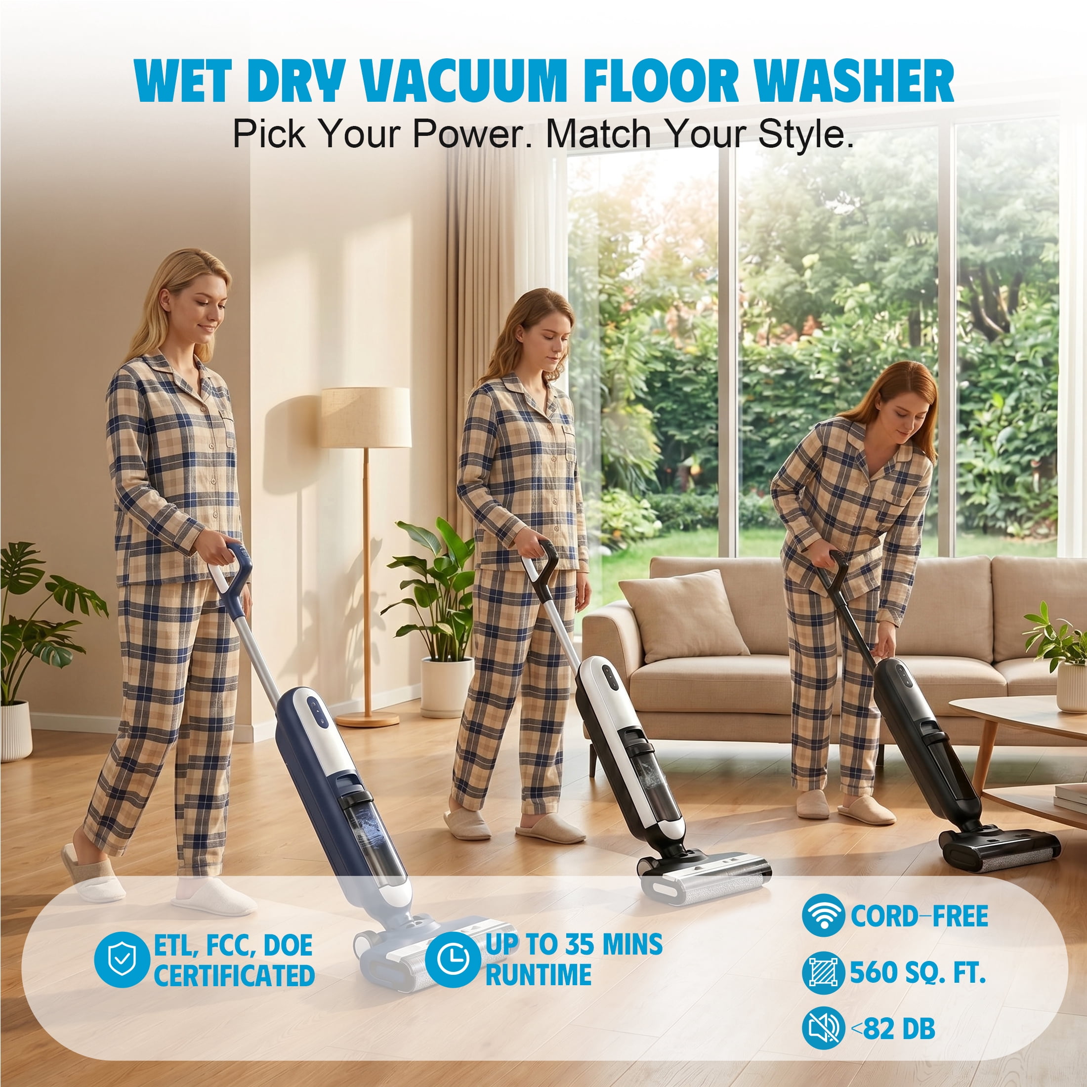 CONCETTA Wet/Dry Vacuum Cleaner of Cordless Design, Powerful Suction, Auto Self-Cleaning, Edge Clean, Blue