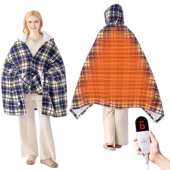 Mantón eléctrico PTQ portátil con calefacción, capucha y bolsillos
