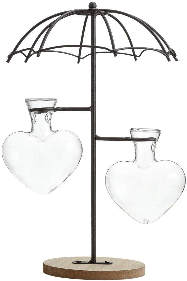 TJ Global Umbrella Double Glass Heart Vase Planter Holder, Plant